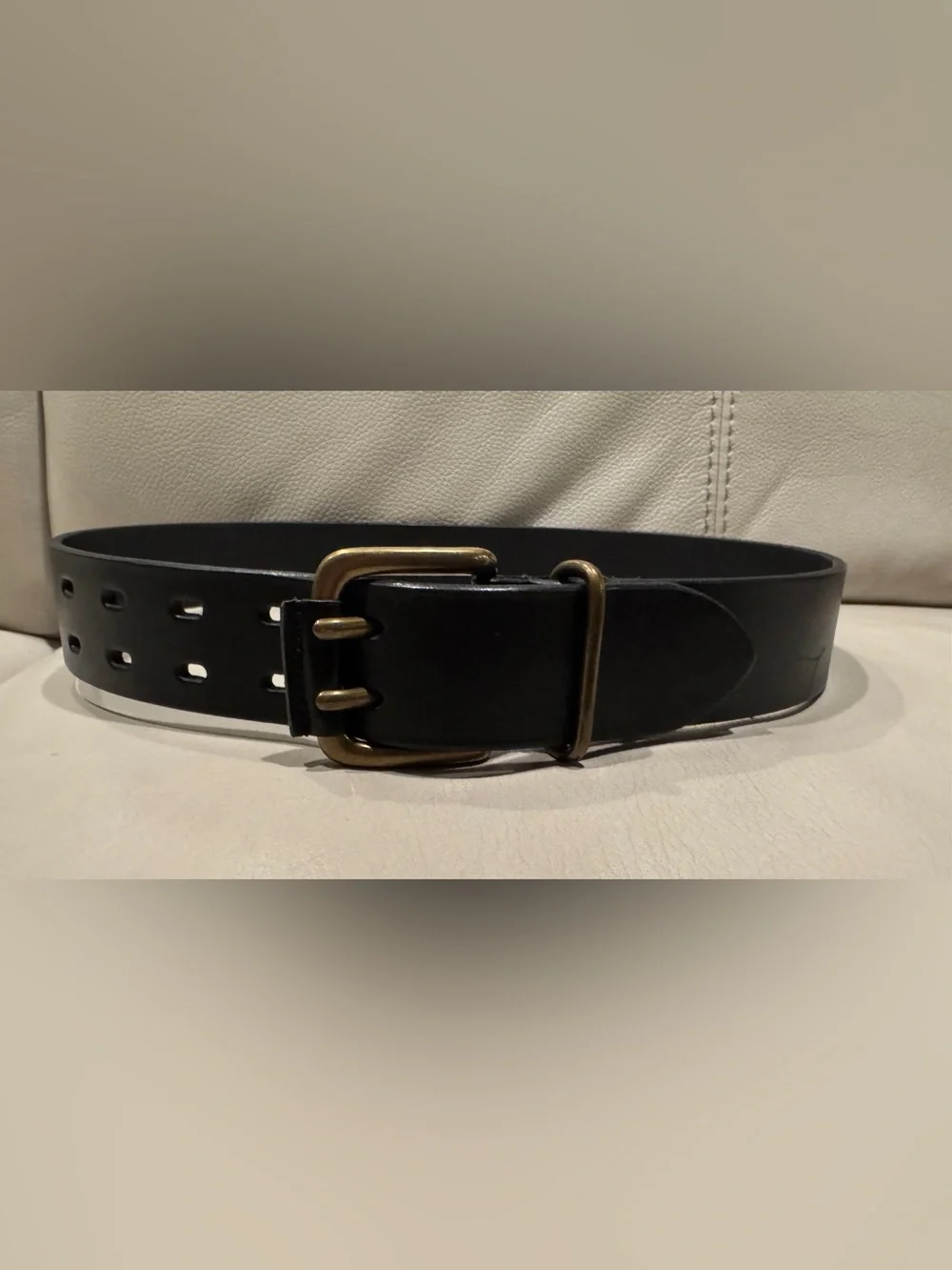 GAP Black Leather Belt with Antique Brass-Tone Buckle sz S